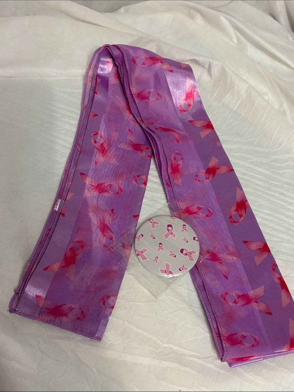 Women Awareness Ribbon Print Scarf & Mirror